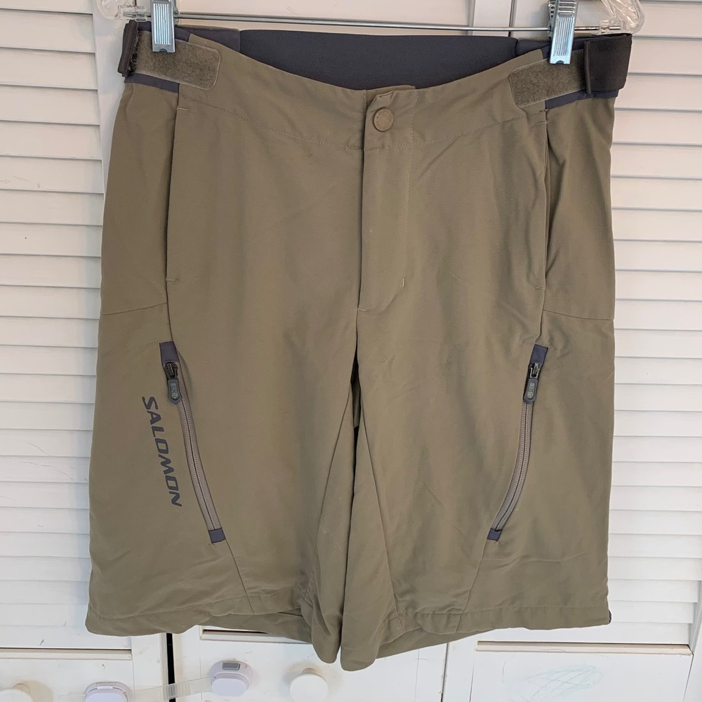 VTG Salomon‎ Mountain Bike Shorts Khaki Outdoor Hiking Cargo Mens S Zip Pockets